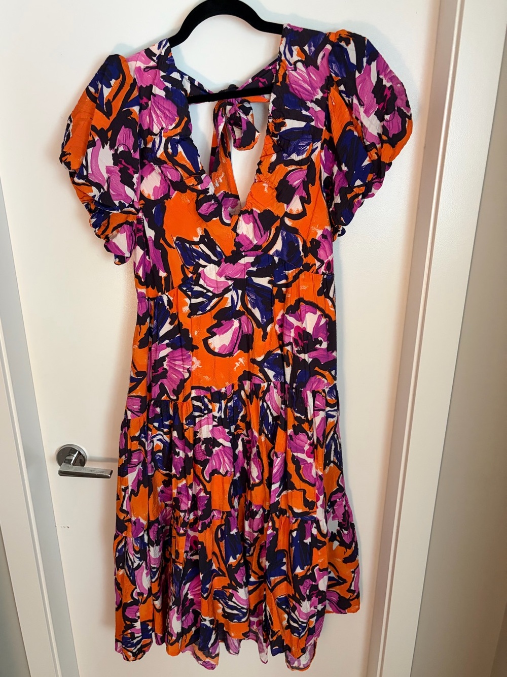 Vibrant Orange Floral Midi Dress - Brand: Anthropologie